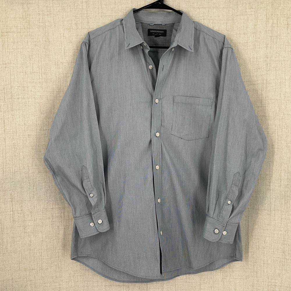 Banana Republic Mens Soft Wash Slim Fit Shirt Blue Grey Micro Stripe Large L